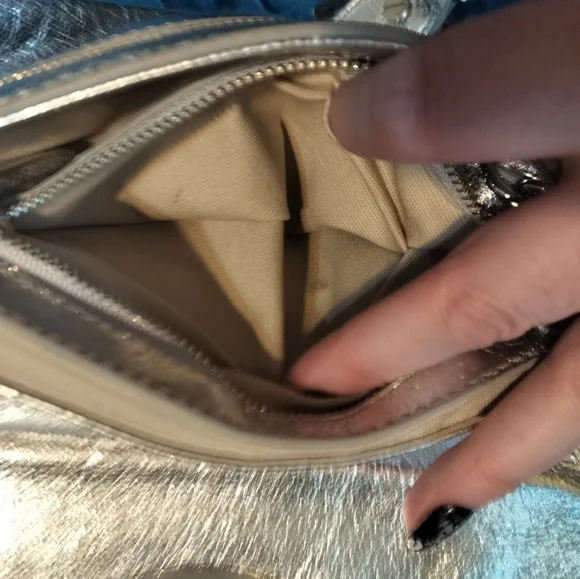 Tory Burch metallic silver clutch purse with detachable chain strap - Picture 7 of 10